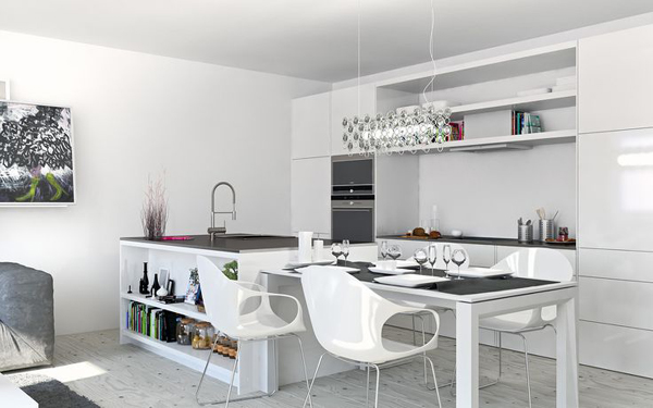 cozinha integrada branca e preta