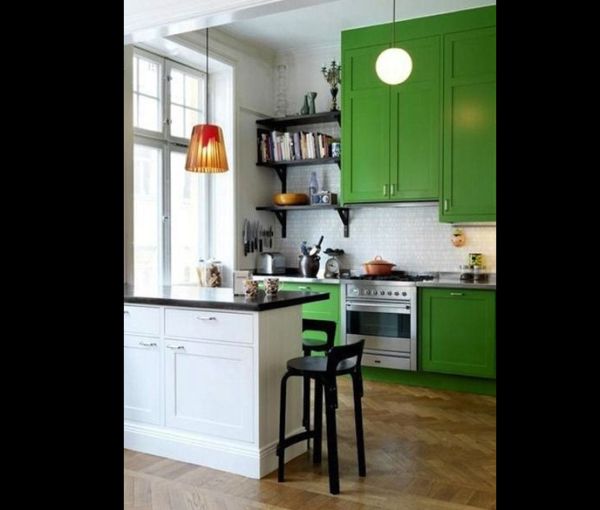 cozinha integrada verde escuro