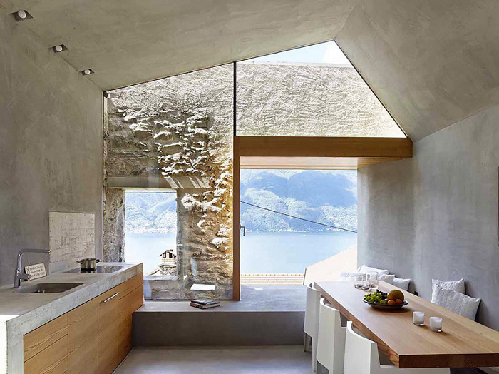 cozinha moderna parede com concreto aparente