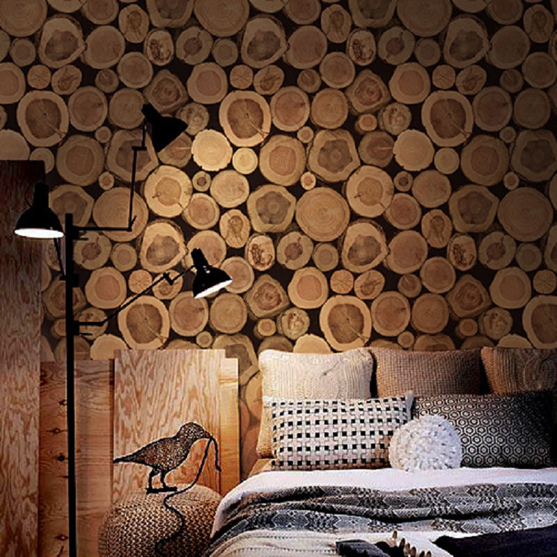 parede decorada com papel madeira