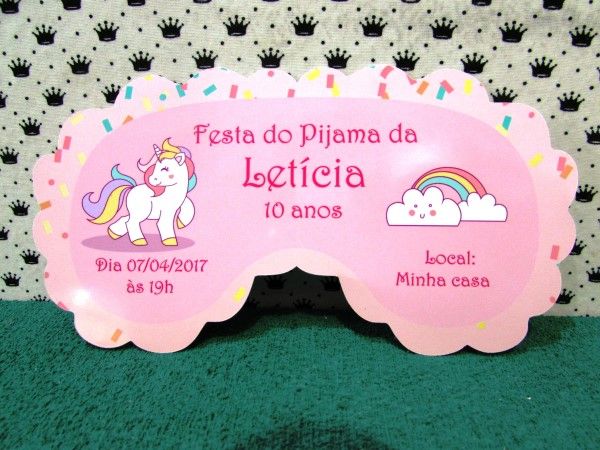 convite para festa do pijama unicornio