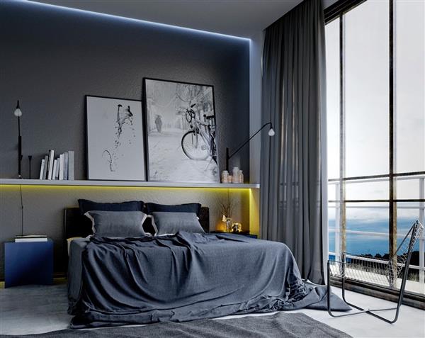 Quarto masculino com cama de casal
