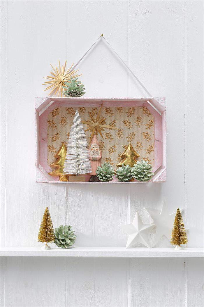 decoração de natal com caixote de madeira